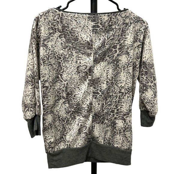Kaktus NWT Sequined Abstract Animal Print Sweatshirt Grey Ribbed Cuffs Hem Sz XS - Picture 2 of 10